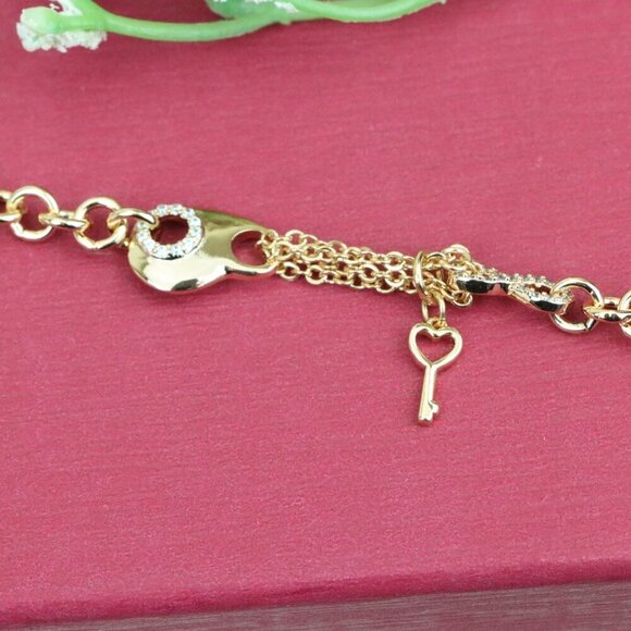 "Rose Gold Heart & Charm Link Bracelet in Premium Gold Plated Brass, XPBL0907 - Picture 11 of 12